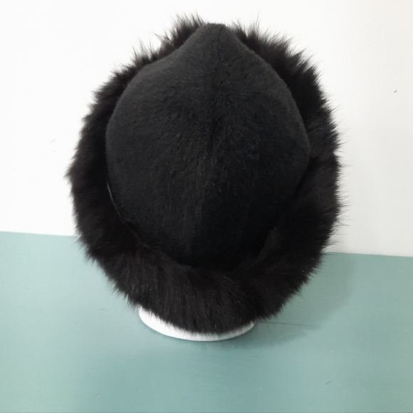 Norma Canada Dyed Fox Fur Hat Black Winter Alpaca Wool Leather Womens Vintage - Picture 4 of 12